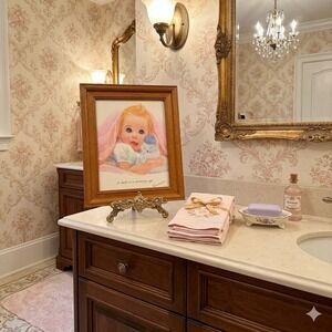 Frances Hook A Child Is A Heavenly Gift Framed Print Vintage Baby Art Oak Frame